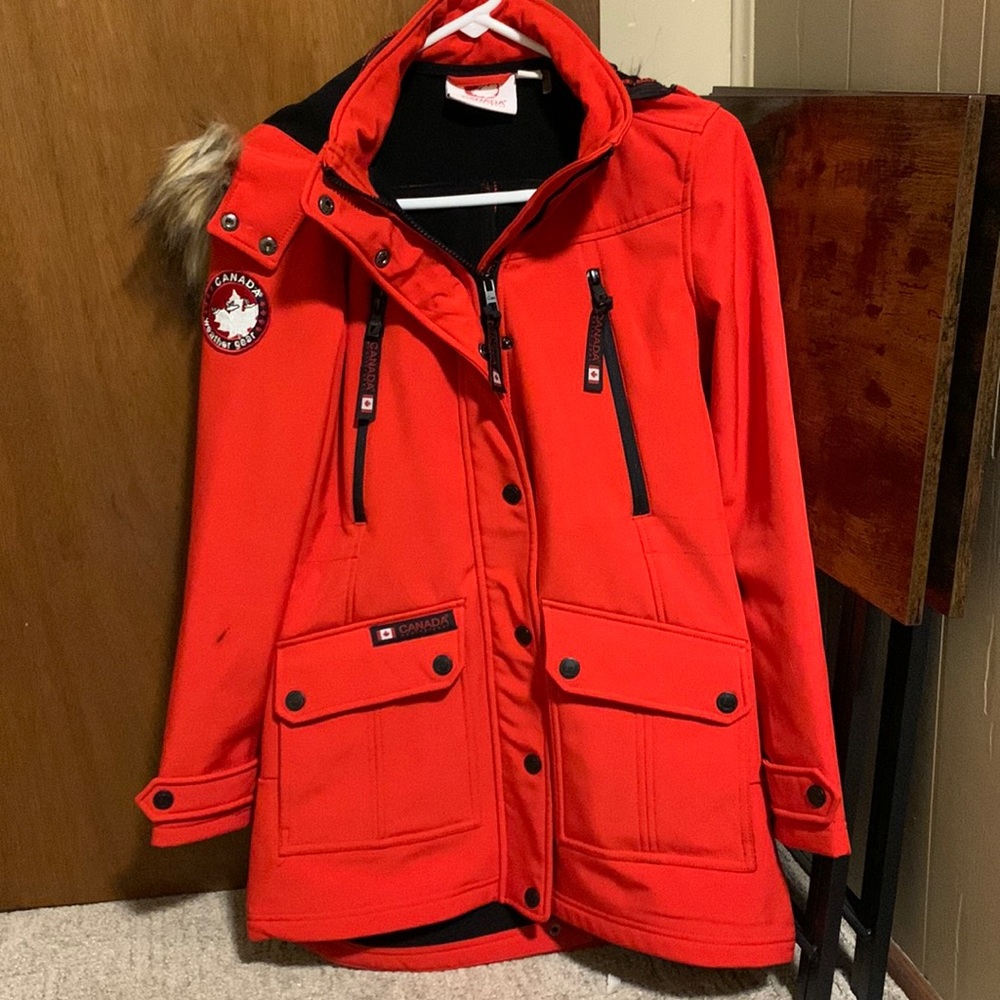 Red Canada weather gear coat